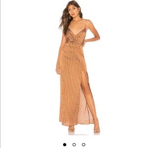 Lorie Slit Maxi Dress in Brown Polka Dot Size XS
